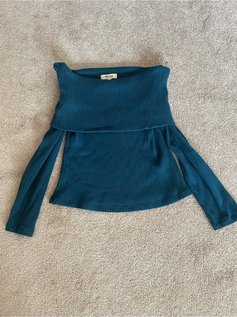 Madewell Ribbed Off-Shoulder Sweater Top in Teal